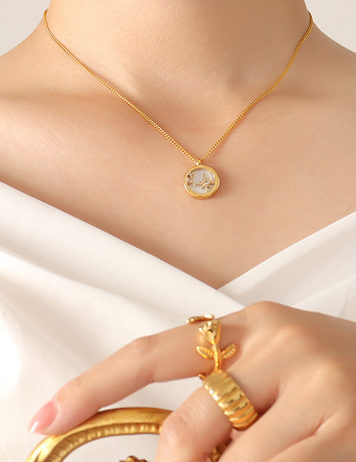 Fashion Gold Titanium Diamond Ring Octagonal Star Necklace