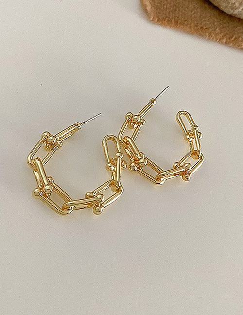 Fashion 16#gold Coloren Geometric Chain Alloy Geometric Chain C-hoop Earrings