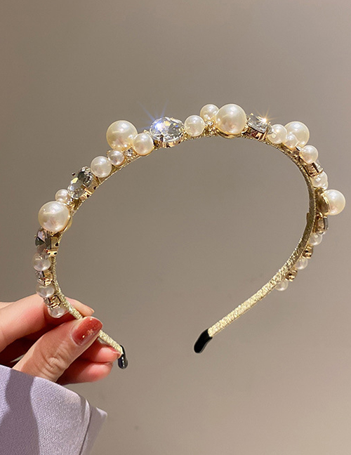 Fashion White - Simple Acrylic Diamond And Pearl Crystal Flower Headband