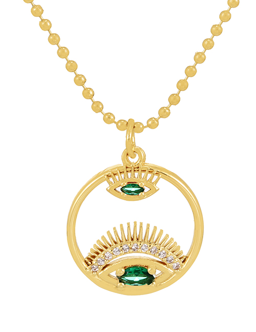 Fashion Dark Green Bronze Zirconium Ring Eye Pendant Bead Necklace