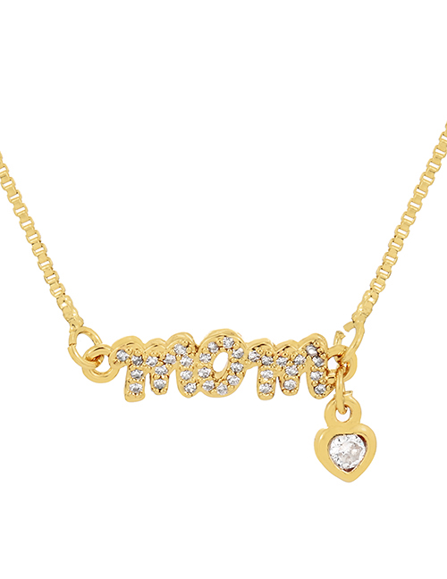 Fashion Gold-2 Bronze Zirconium Heart Letter Pendant Necklace
