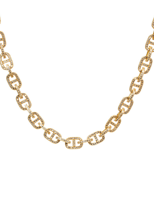 Fashion Zirconia Hip Hop Chain Brass Gold Plated Geometric Chain Necklace With Diamonds