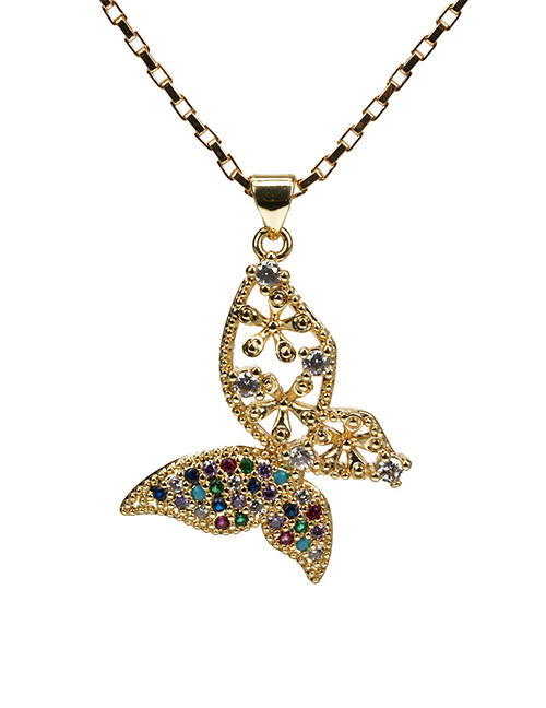 Fashion Butterfly Brass Gold Plated Zirconium Butterfly Necklace