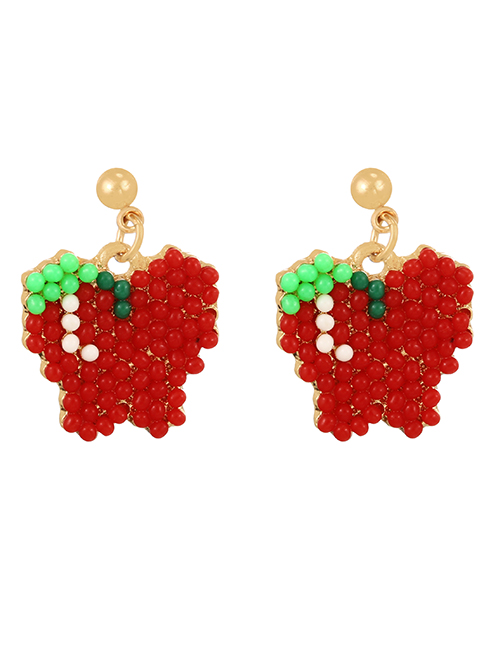 Fashion Red Alloy Rice Bead Apple Stud Earrings