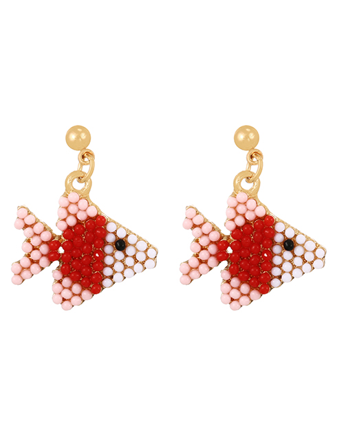 Fashion Color Alloy Rice Bead Small Fish Stud Earrings