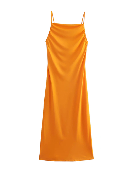Fashion Orange Woven Pleated Slip-neck Skirt