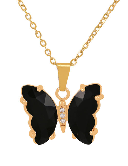 Fashion Black Alloy Diamond Butterfly Pendant Titanium Steel Necklace