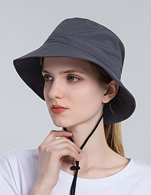 Fashion Dark Grey Nylon Big Brim Drawstring Bucket Hat