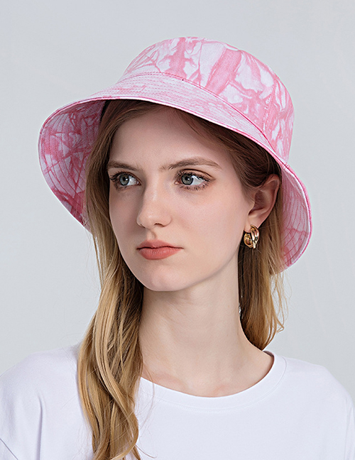 Fashion Pink Cotton Short Brim Tie Dye Bucket Hat