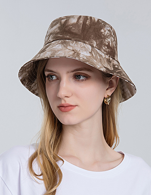 Fashion Brown Cotton Short Brim Tie Dye Bucket Hat