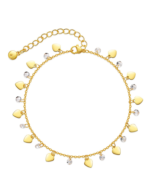 Fashion Gold Brass-inlaid Zirconium Heart Tassel Anklet