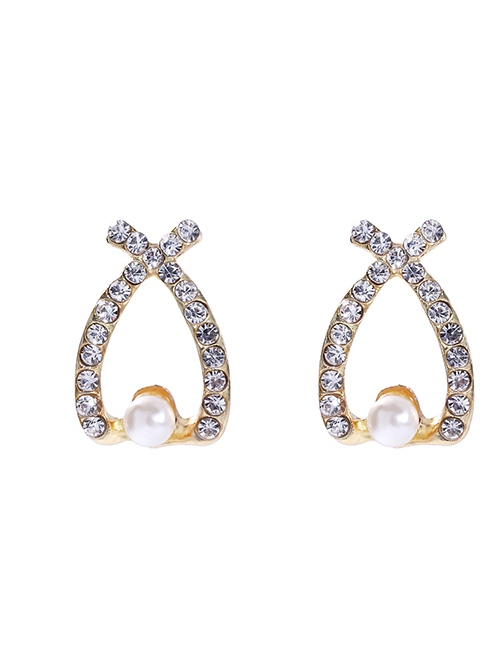 Fashion 5# Alloy Diamond And Pearl Cross Stud Earrings