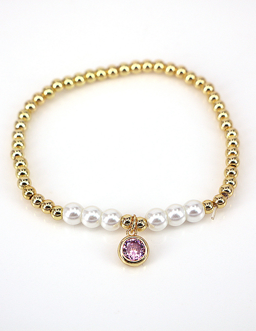 Fashion Pink Copper Zirconium Pearl Geometric Beaded Bracelet