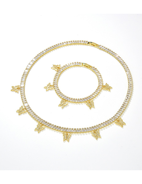 Fashion Suit Bronze Box Crystal Butterfly Necklace Bracelet Set
