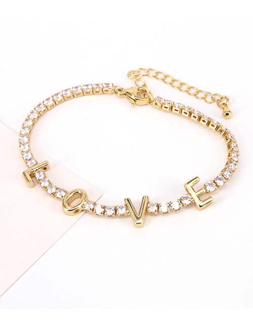 Fashion Love Bracelet Copper Set Zirconia Prong Chain Letter Necklace Bracelet