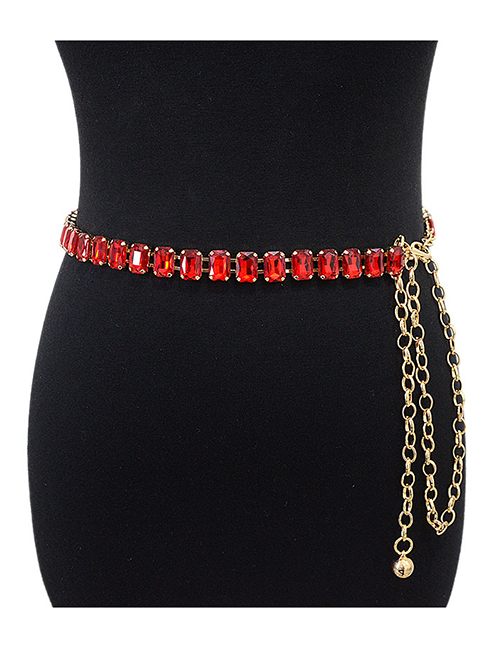Fashion Red Alloy Diamond Geometric Chain Waist Chain