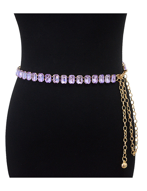 Fashion Purple Alloy Diamond Geometric Chain Waist Chain