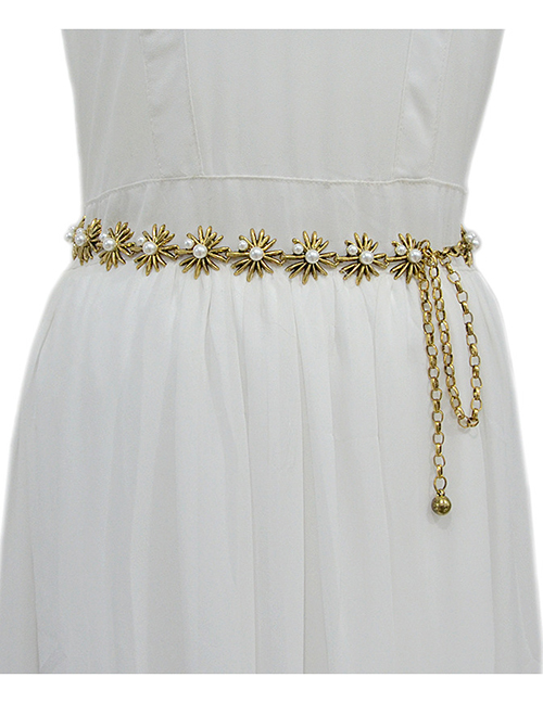 Fashion Gold Color Metal And Pearl Flower Waist Chain
