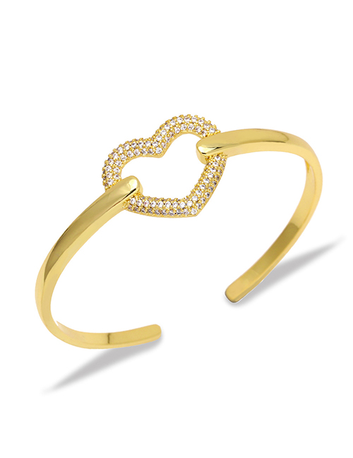 Fashion C Brass Diamond Geometric Heart Open Bracelet