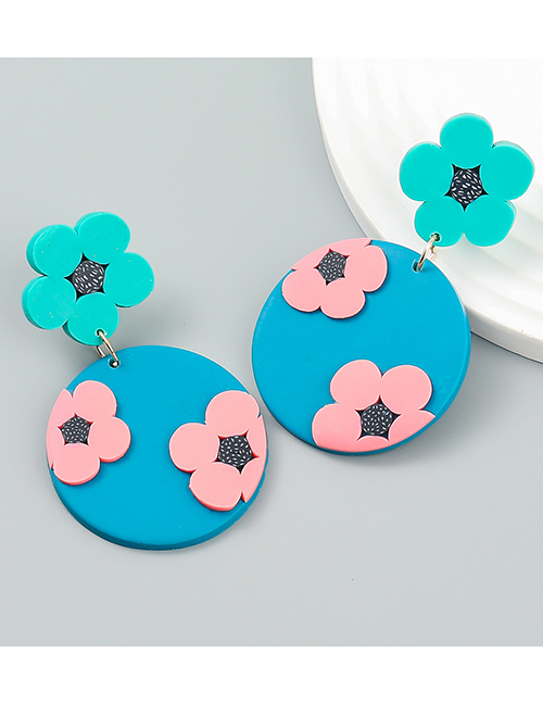 Fashion Green Blue Resin Geometric Plate Soft Ceramic Flower Stud Earrings