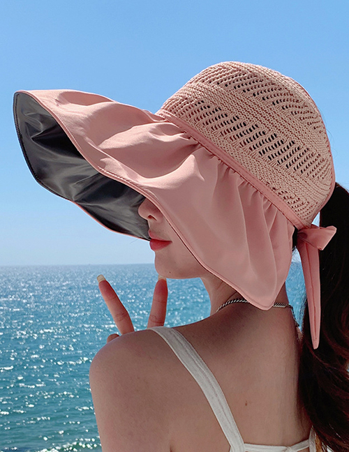 Fashion Pink Polyester Vinyl Cutout Straw Top Hat