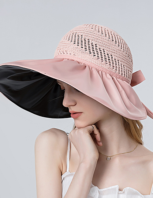 Fashion Pink Polyester Vinyl Big Brim Bow Top Hat
