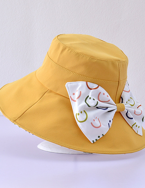 Fashion Turmeric Cotton Print Bow Big Brim Bucket Hat