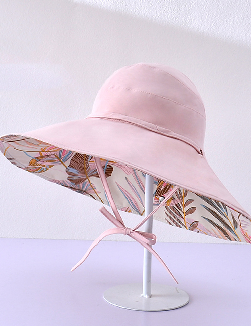 Fashion Pink Cotton Polyester Printed Big Brim Tie Bucket Hat