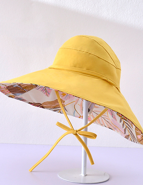 Fashion Turmeric Cotton Polyester Printed Big Brim Tie Bucket Hat