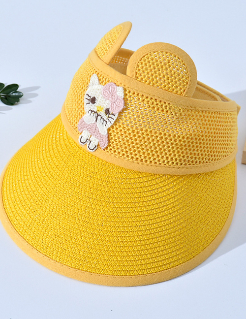 Fashion Cat Straw Hat Yellow Geometric Straw Empty Top Cartoon Big Brimmed Hat