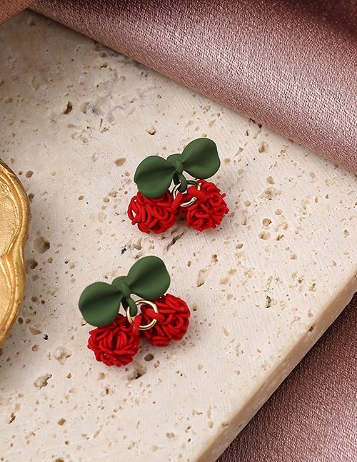 Fashion Red And Green Alloy Geometric Cherry Stud Earrings