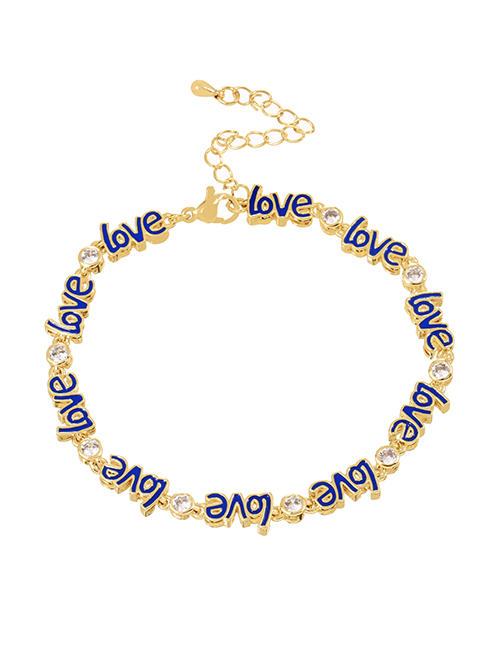Fashion Navy Blue Bronze Zirconium Oil Drop Letter Love Bracelet