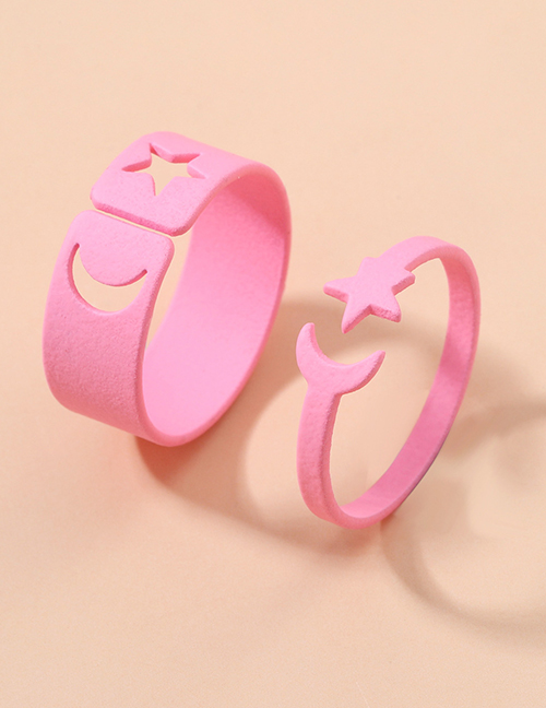 Fashion Pink Metal Star And Moon Open Ring Set