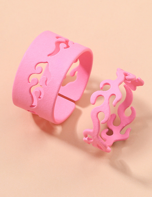 Fashion Pink Metal Lacquer Flame Open Ring Set