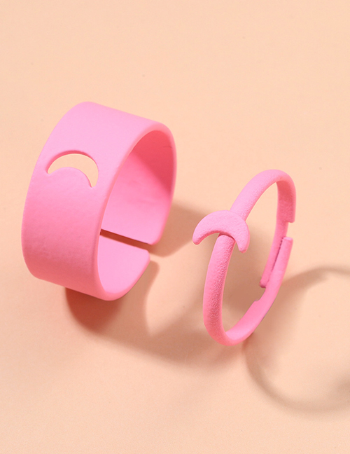 Fashion Pink Metal Lacquer Crescent Open Ring Set