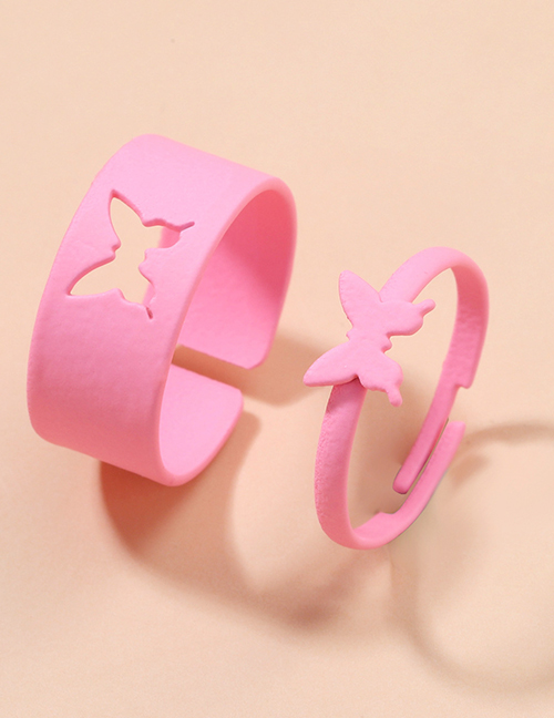 Fashion Pink Metal Lacquer Butterfly Open Ring Set