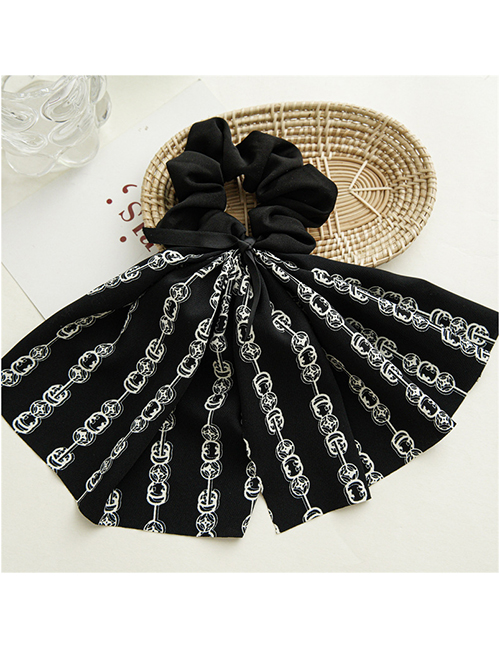 Fashion Alphabet Black Streamers Fabric Print Ribbon Pleated Hair Tie