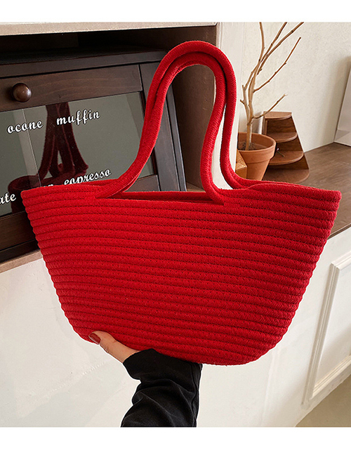 Fashion Large Red Cotton Linen Straw Large Capacity Tote Bag