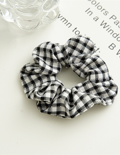 Fashion Mig Black And White Fabric Check Pleated Hair Tie