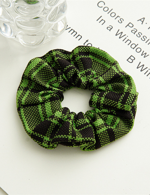 Fashion Mig Green Fabric Check Pleated Hair Tie