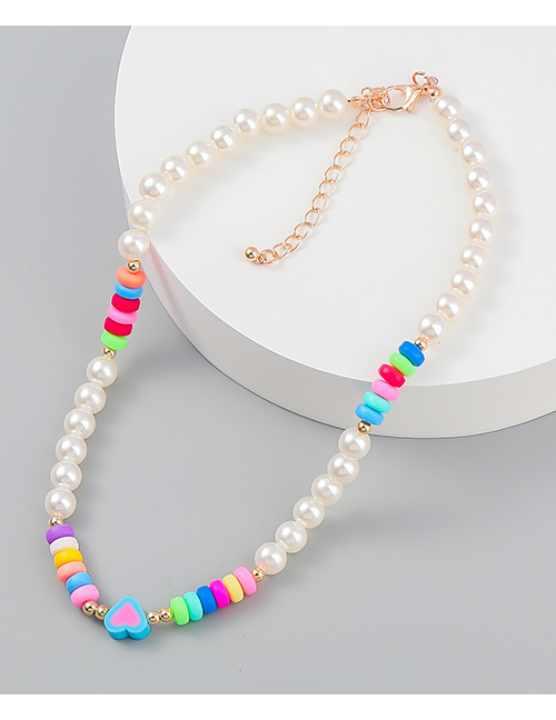 Fashion Blue Powder Geometric Pearl Rice Beads Beaded Heart Necklace