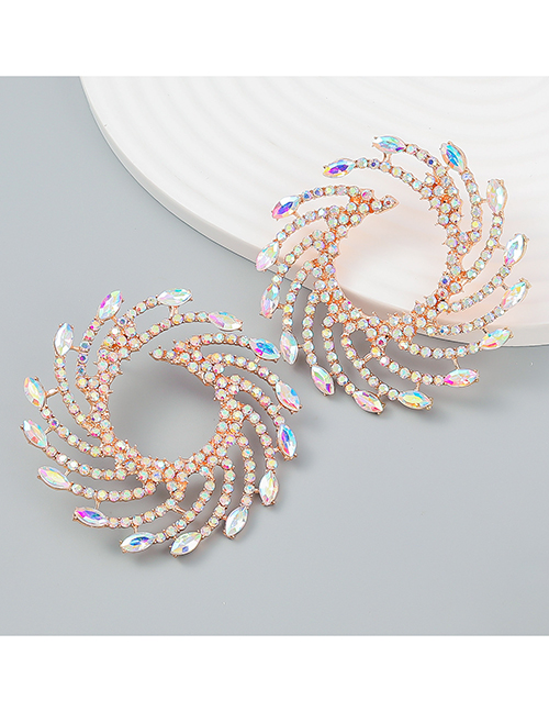 Fashion Ab Color Alloy Diamond Spiral Stud Earrings
