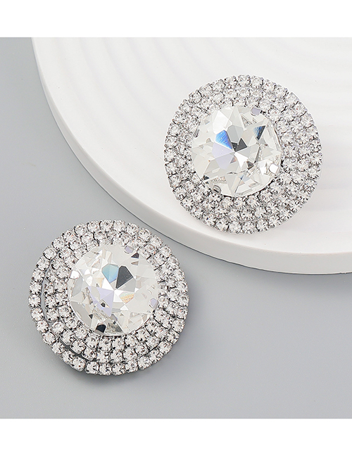 Fashion Silver Color Alloy Diamond Round Sunflower Stud Earrings