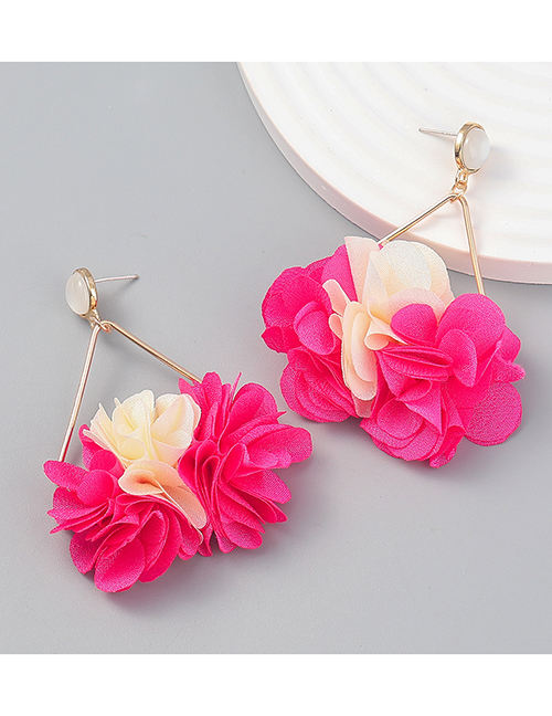 Fashion Rose Red Alloy Geometric Floral Stud Earrings