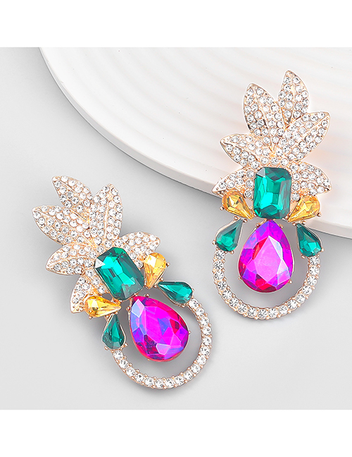Fashion Green Color Geometric Diamond Stud Earrings