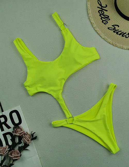Fashion Fluorescent Green Nylon Cutout One Piece Swimsuit