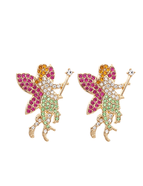 Fashion Mixed Color Alloy Diamond Flower Fairy Stud Earrings