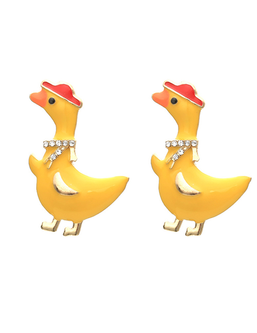 Fashion Yellow Alloy Drip Oil Cartoon Duck Earrings
