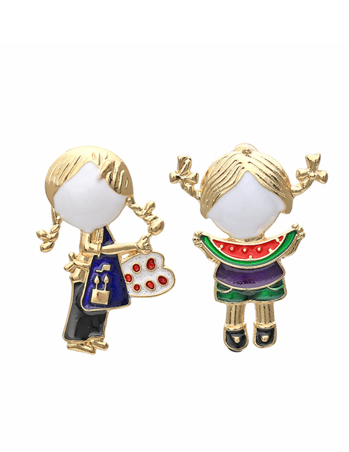 Fashion Mixed Color Alloy Drip Oil Cartoon Character Earrings