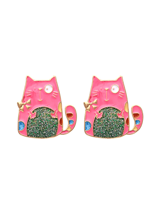 Fashion Mixed Color Alloy Drop Oil Kitten Stud Earrings